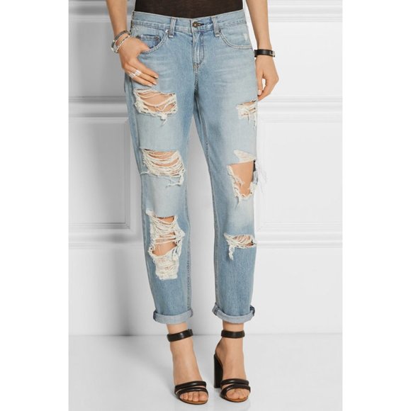 rag & bone Denim - rag & bone Light Wash Distressed Cropped Boyfriend Jean